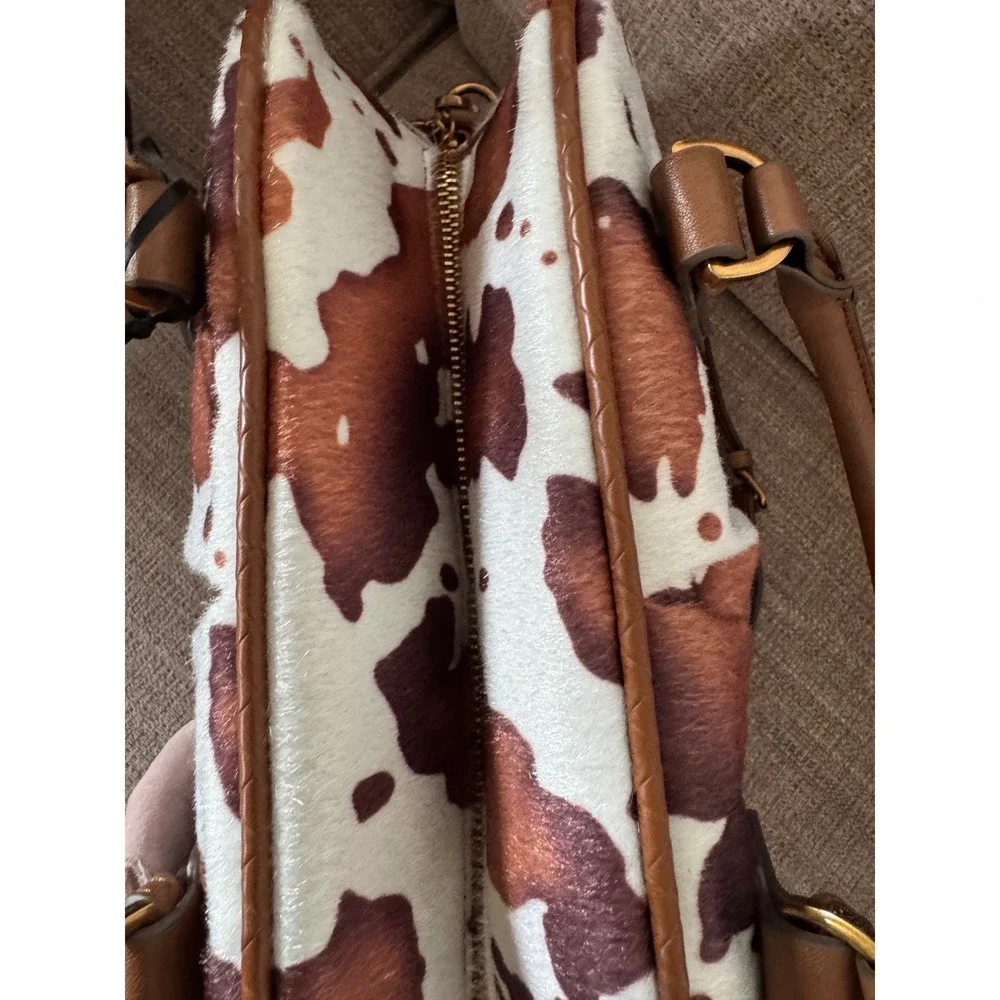 Juicy Brown Cow Western Chic Satchel Bag Crossbody Strap Charm Bag Bow Heart NWT